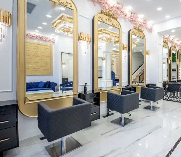 Gold Kemer Çerçeveli Lüks Kuaför Tezgahı Gold Kemer Çerçeveli Lüks Kuaför Tezgahı - kişiye özel kuaför mobilyası