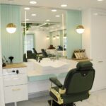 Lavabolu Mint Yeşili Berber Tezgahı - kişiye özel berber mobilyası