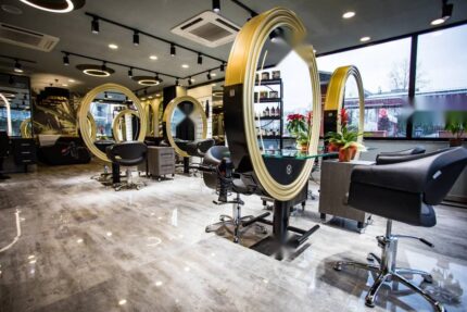 Oval Gold Aynalı Ada Kuaför Ünitesi - kişiye özel kuaför mobilyası
