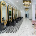 Siyah Gold Kemer Aynalı Uzun Sıra Kuaför Tezgahı - kişiye özel kuaför mobilyası