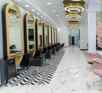 Siyah Gold Kemer Aynalı Uzun Sıra Kuaför Tezgahı - kişiye özel kuaför mobilyası